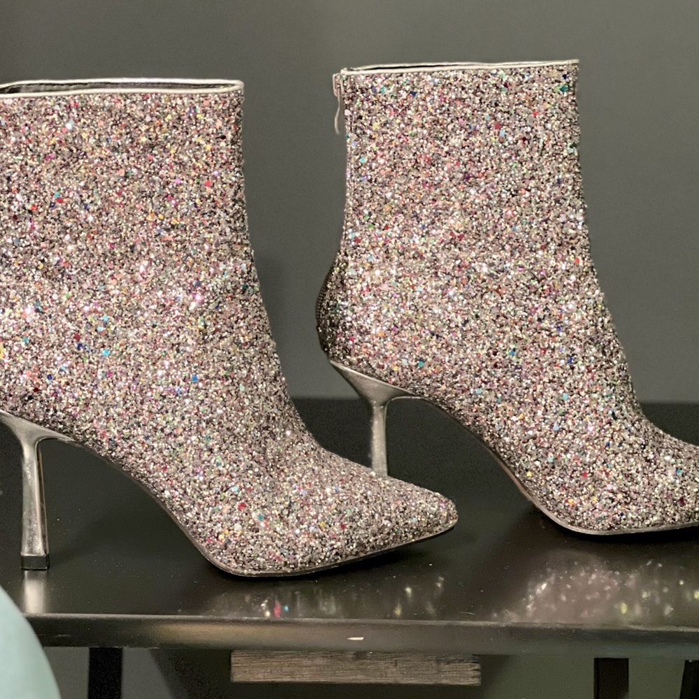 Silver and multi colored glitter booties